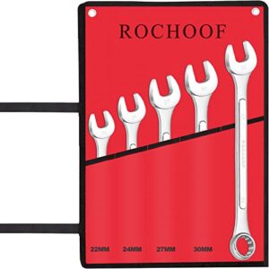 rochoof combination wrench set,5-piece metric wrench set 12-point chrome vanadium steel wrenches 22-32mm with rolling pouch
