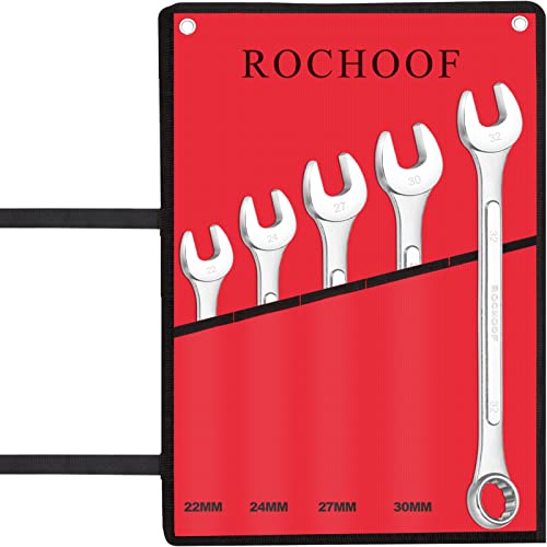 ROCHOOF Combination Wrench Set,5-Piece Metric Wrench Set 12-Point Chrome Vanadium Steel Wrenches 22-32mm with Rolling Pouch