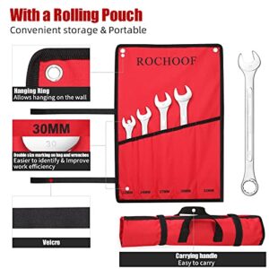 ROCHOOF Combination Wrench Set,5-Piece Metric Wrench Set 12-Point Chrome Vanadium Steel Wrenches 22-32mm with Rolling Pouch