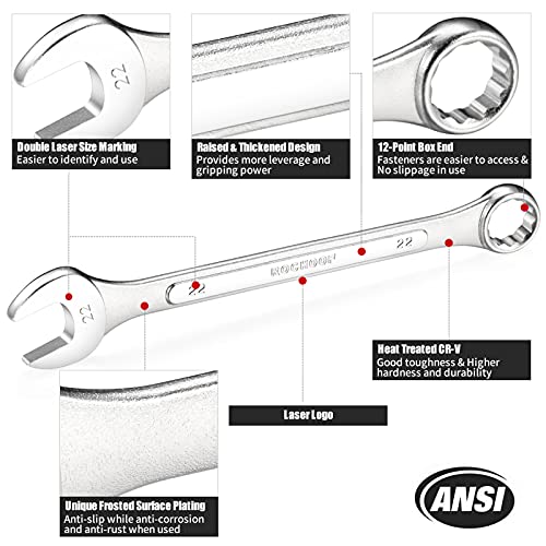 ROCHOOF Combination Wrench Set,5-Piece Metric Wrench Set 12-Point Chrome Vanadium Steel Wrenches 22-32mm with Rolling Pouch