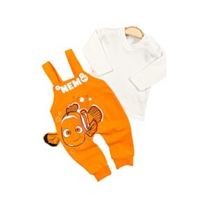 my cotton baby finding nemo cotton baby salopette, jumpsuit with long sleeve tshirt for newborns & infants – 2 pieces cotton baby romper - unisex (6-9 months), orange