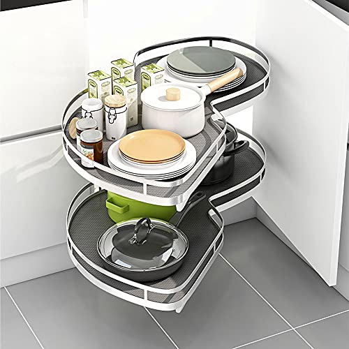 Kitchen Cabinet Blind Corner Pull Out Organizer, Stainless Steel 2 Tiers Swing Tray 270°Rotating Storage System Left Right Handed Pull Out Basket for Blind Base Corner Cabinets