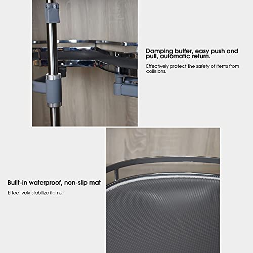 Kitchen Cabinet Blind Corner Pull Out Organizer, Stainless Steel 2 Tiers Swing Tray 270°Rotating Storage System Left Right Handed Pull Out Basket for Blind Base Corner Cabinets