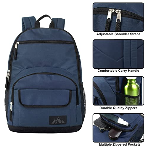 Multi Pocket Colorful Travel and College Backpacks with Padded Straps, Side Pockets (Navy)