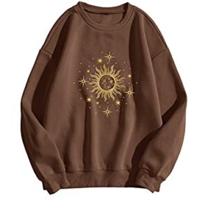 SweatyRocks Women's Casual Long Sleeve Sweatshirt Round Neck Pullover Tops Coffee Brown M