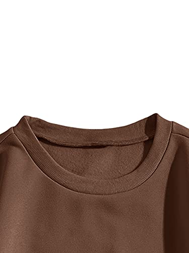 SweatyRocks Women's Casual Long Sleeve Sweatshirt Round Neck Pullover Tops Coffee Brown M