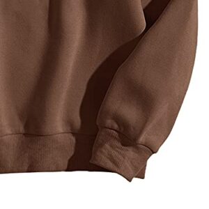 SweatyRocks Women's Casual Long Sleeve Sweatshirt Round Neck Pullover Tops Coffee Brown M