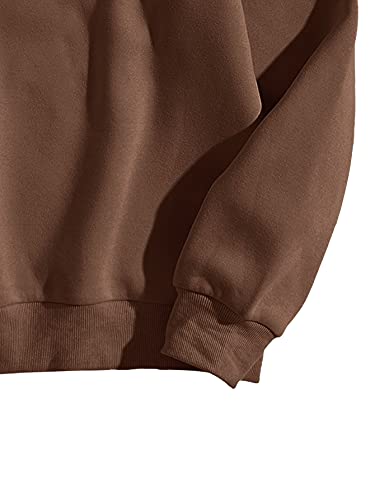 SweatyRocks Women's Casual Long Sleeve Sweatshirt Round Neck Pullover Tops Coffee Brown M