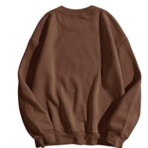 SweatyRocks Women's Casual Long Sleeve Sweatshirt Round Neck Pullover Tops Coffee Brown M