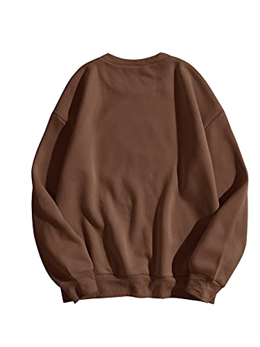 SweatyRocks Women's Casual Long Sleeve Sweatshirt Round Neck Pullover Tops Coffee Brown M