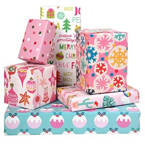 maypluss christmas wrapping paper large sheet - folded flat - 6 different pink design (45.2 sq. ft.ttl.) - 27.5 inch x 39.4 inch per sheet