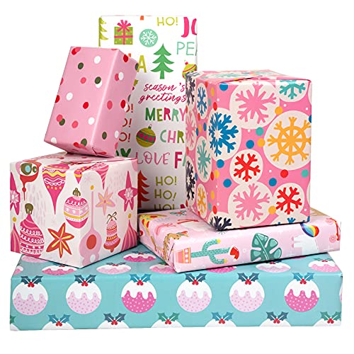 MAYPLUSS Christmas Wrapping Paper Large Sheet - Folded Flat - 6 Different Pink Design (45.2 sq. ft.ttl.) - 27.5 inch X 39.4 inch Per Sheet