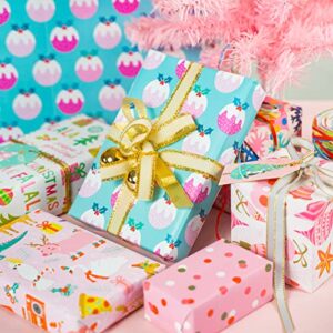 MAYPLUSS Christmas Wrapping Paper Large Sheet - Folded Flat - 6 Different Pink Design (45.2 sq. ft.ttl.) - 27.5 inch X 39.4 inch Per Sheet