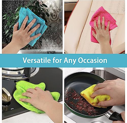 HOMEXCEL Microfiber Cleaning Cloth,50Pack Cleaning Rag,Cleaning Towels with 4 Color Assorted,11.5"X11.5"(Green/Blue/Yellow/Pink)