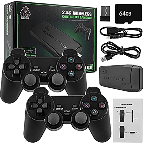 YUYUE Wireless Retro Game Console, Plug and Play Video Game Stick Built in 10000+ Games,9 Classic Emulators, 4K High Definition HDMI Output for TV with Dual 2.4G Wireless Controllers(64G)