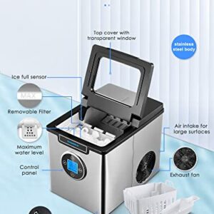 Ice Maker Machine Countertop, Portable Compact , 28lb 3 Cube Sizes in 24 Hours, 9 Ice Cubes in 5 Minutes, Programmable Timer Setting, with Ice Scoop and Basket for Home