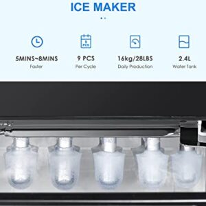 Ice Maker Machine Countertop, Portable Compact , 28lb 3 Cube Sizes in 24 Hours, 9 Ice Cubes in 5 Minutes, Programmable Timer Setting, with Ice Scoop and Basket for Home