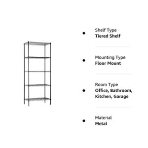 FDW 14Dx24Wx60H Wire Rack 5 Shelf Storage Unit Wire Shelving Unit Metal Shelf Organizer Heavy Duty Certification Commercial Grade Rack Utility for Bathroom Office Kitchen (Black)