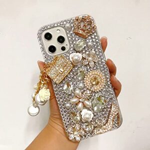 max-abc compatible with samsung galaxy note 10 plus glitter case,women girls 3d diamond bag pendant high heel crown bling glitter shiny crystal rhinestone protective phone case cover