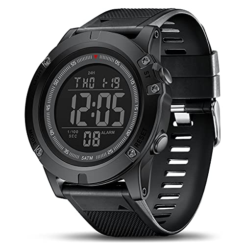 GOLDEN HOUR Huge Big Size Men's Digital Sport Watches Waterproof Military Tactical Style with Dark LED Backlight and Black Rubber Strap 50mm Big Face Watch for Men