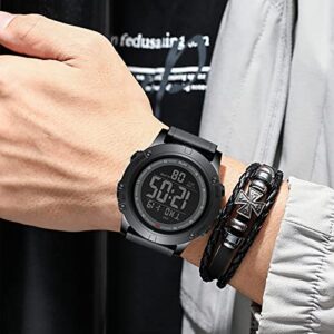 GOLDEN HOUR Huge Big Size Men's Digital Sport Watches Waterproof Military Tactical Style with Dark LED Backlight and Black Rubber Strap 50mm Big Face Watch for Men