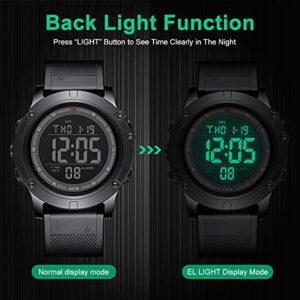 GOLDEN HOUR Huge Big Size Men's Digital Sport Watches Waterproof Military Tactical Style with Dark LED Backlight and Black Rubber Strap 50mm Big Face Watch for Men