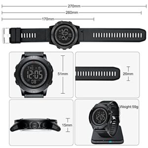 GOLDEN HOUR Huge Big Size Men's Digital Sport Watches Waterproof Military Tactical Style with Dark LED Backlight and Black Rubber Strap 50mm Big Face Watch for Men