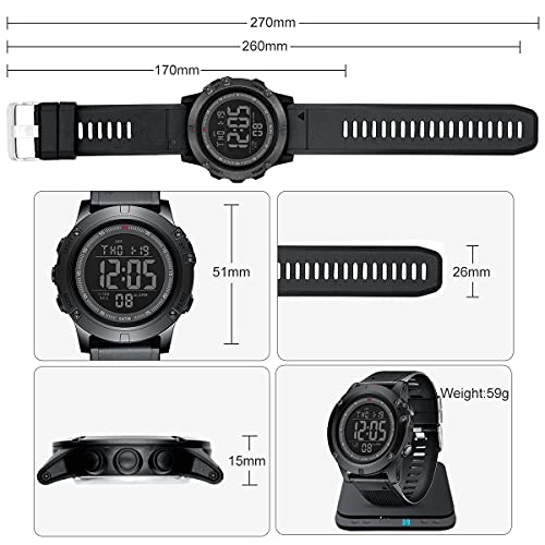 GOLDEN HOUR Huge Big Size Men's Digital Sport Watches Waterproof Military Tactical Style with Dark LED Backlight and Black Rubber Strap 50mm Big Face Watch for Men