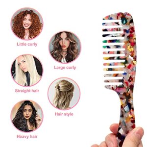 Large Wide Tooth Hair Comb, LADYAMZ [Tortoise Shell] Cellulose Acetate Round Tooth Comb for Straight/Curly Hair,Short/Long Hair Women Men or Kids, Easy Detangling Wet or Dry, Anti-static (Multi-colored)