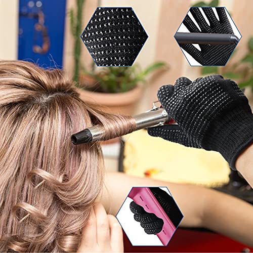 Heat Gloves for Hair Styling,2 Pcs Heat Resistant Gloves with Silicone Bumps,Professional Heat Proof Glove Mitts Heat Blocking for Curling Iron Wand Flat Iron,Hair Styling Tools,Universal Size(Black)