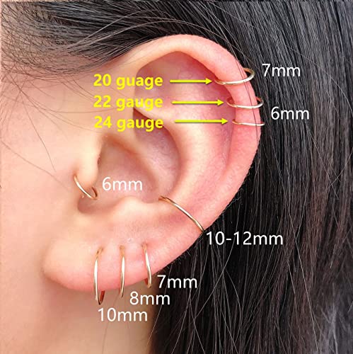 7mm Small 14k Rose Gold filled Hoop Earrings for Women Cartilage Helix Tragus