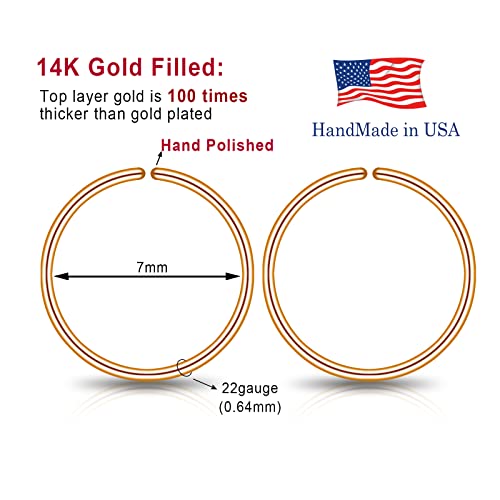 7mm Small 14k Rose Gold filled Hoop Earrings for Women Cartilage Helix Tragus