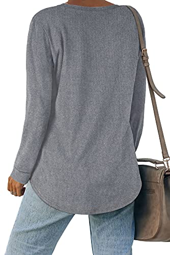 WIHOLL Shirts for Women V Neck Loose Casual Tunic Sweatshirts Trendy Gray XL