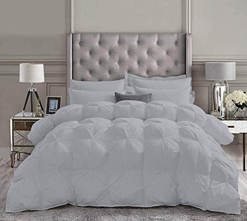 Kings Loft 1 Piece Luxury Pinch Pleated Comforter Premium Super Soft 400 GSM All Season Pintuck 1000 Thread Count 100% Egyptian Cotton Super Soft King/California King Size Silver Color