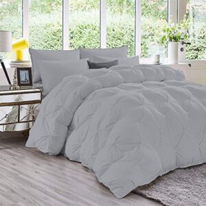 kings loft 1 piece luxury pinch pleated comforter premium super soft 400 gsm all season pintuck 1000 thread count 100% egyptian cotton super soft king/california king size silver color
