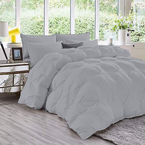 Kings Loft 1 Piece Luxury Pinch Pleated Comforter Premium Super Soft 400 GSM All Season Pintuck 1000 Thread Count 100% Egyptian Cotton Super Soft King/California King Size Silver Color