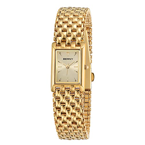 BERNY Gold Watches for Women Ladies Wrist Quartz Watches Stainless Steel Band Womens Gold Watch Small Luxury Casual Fashion Bracelet (Gold Dial)