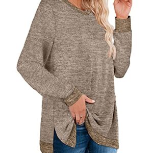 WEESO Crew Neck Sweatshirts Hoodies for Women Tunic Tops for Leggings Coffee Large