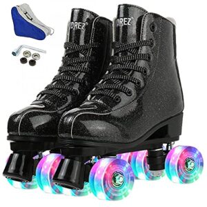 roller skates for men, women,shiny light up roller skates for beginner,outdoor and indoor four wheels high-top roller skates (black crystal,flash wheel,37)