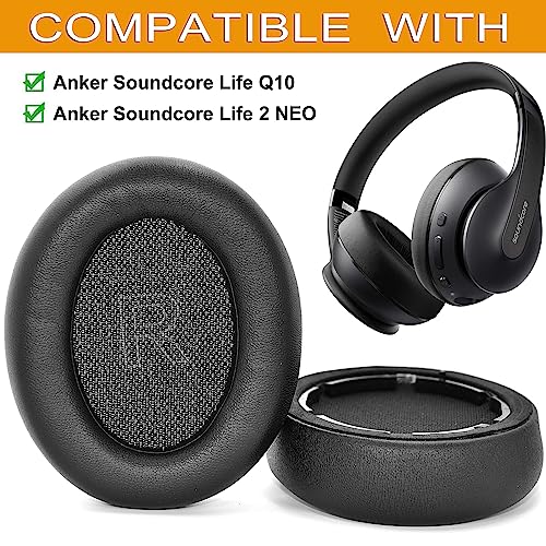 defean Life Q 10 / Life 2 NEO Earpads Replacement Ear Cushion Foam Ear Pads Soft Cushion Compatible with Anker Soundcore Life Q10 / Life 2 NEO Bluetooth Headphones (Black)