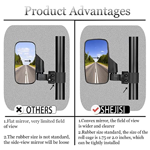 SHEJISI UTV Side Mirrors for 1.75"-2"Inch Roll Bar, （2 Pack）Easy-Adjustable New UTV Mirrors Side View, Compatible With Polaris RZR1000 900 800, Kawasaki Mule, Honda Pioneer SXS, Yamaha YXZ Wolverine