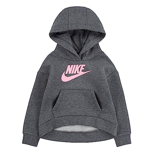 Nike Girl's Club Fleece Hi Low Pullover (Little Kids) Carbon Heather 6X Little Kid