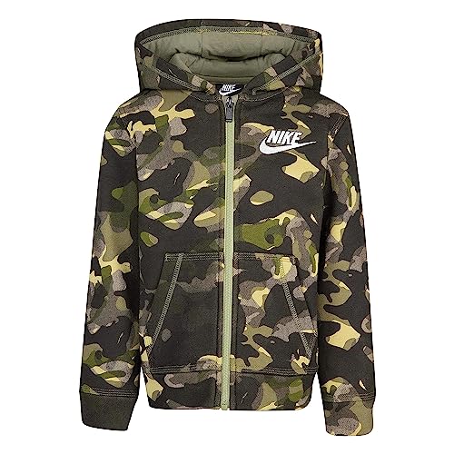 Nike Boy's Club Fleece Aop Full Zip Hoodie (Little Kids) Medium Olive 6 Little Kid