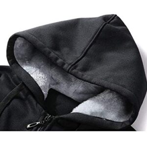SCODI Hoodies for Men Winter Fleece Sweatshirt - Full Zip Up Thick Sherpa Lined 1712-BlackGrey-L