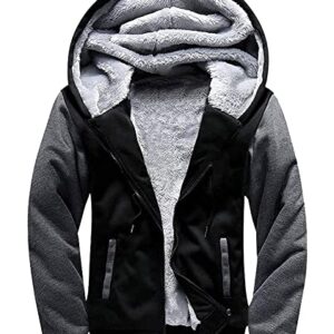 SCODI Hoodies for Men Winter Fleece Sweatshirt - Full Zip Up Thick Sherpa Lined 1712-BlackGrey-L