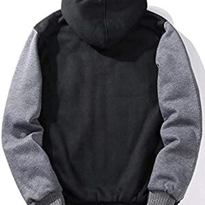 SCODI Hoodies for Men Winter Fleece Sweatshirt - Full Zip Up Thick Sherpa Lined 1712-BlackGrey-L