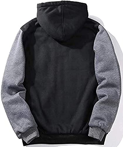 SCODI Hoodies for Men Winter Fleece Sweatshirt - Full Zip Up Thick Sherpa Lined 1712-BlackGrey-L