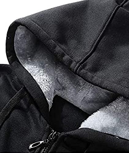 SCODI Hoodies for Men Winter Fleece Sweatshirt - Full Zip Up Thick Sherpa Lined 1712-BlackGrey-L