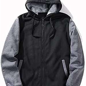 SCODI Hoodies for Men Winter Fleece Sweatshirt - Full Zip Up Thick Sherpa Lined 1712-BlackGrey-L