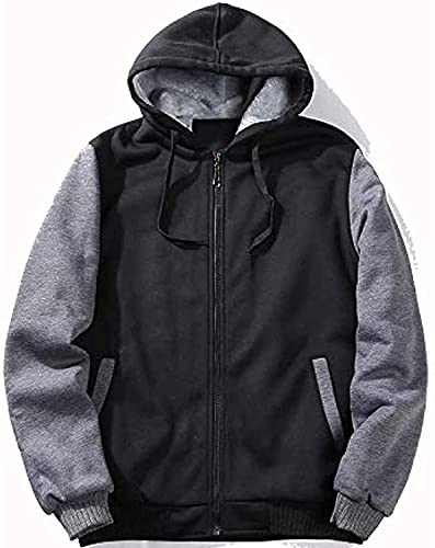 SCODI Hoodies for Men Winter Fleece Sweatshirt - Full Zip Up Thick Sherpa Lined 1712-BlackGrey-L